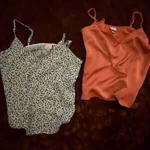 Two-Pack Women’s Cami Tops - Coral Satin & Teal Leaf Print